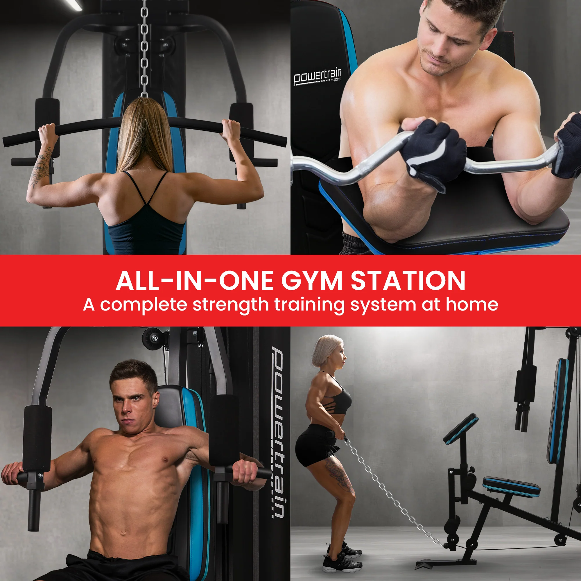 Powertrain JX-300 Multi Station Home Gym 44kg Weight Cable Machine - Image 7