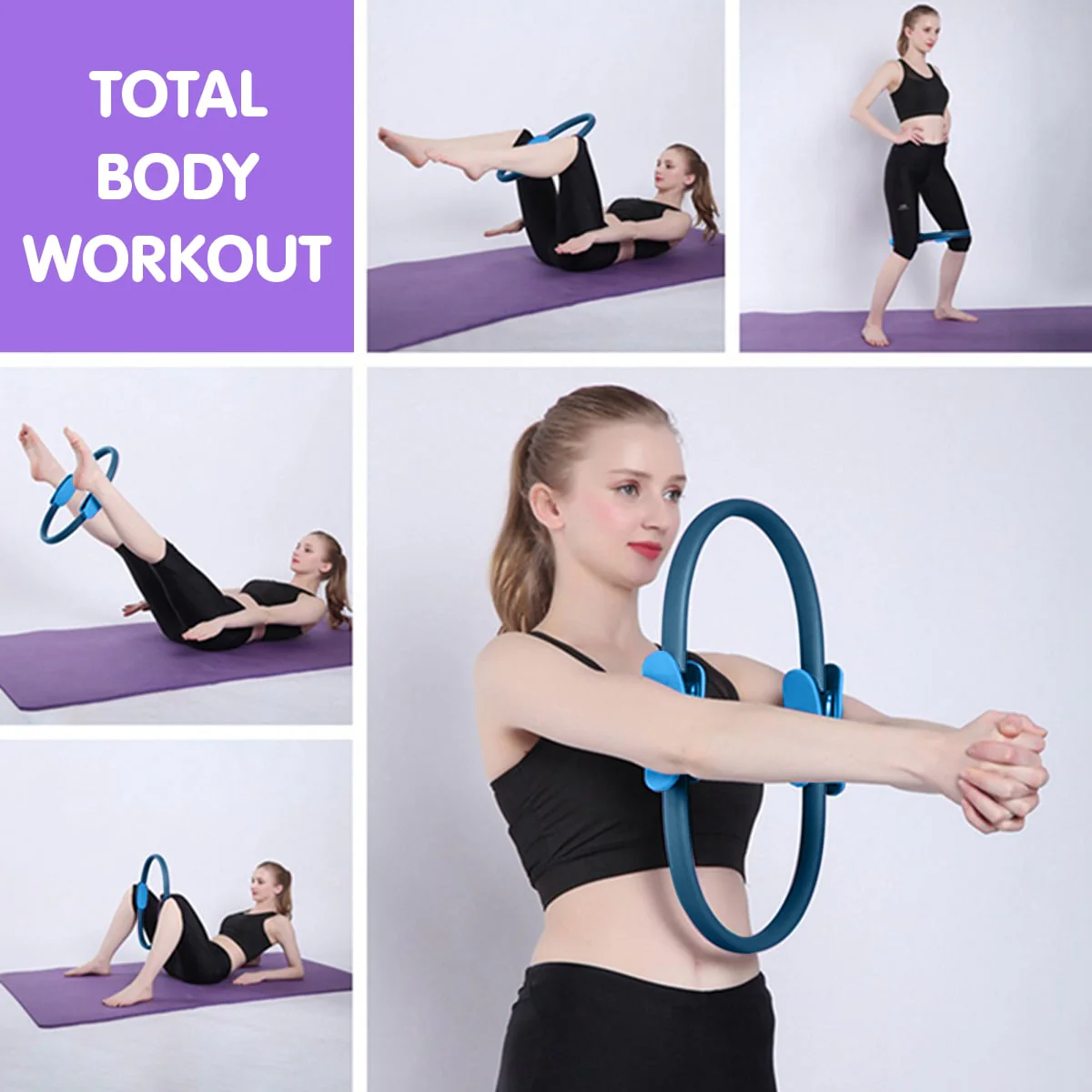 Powertrain Pilates Ring Band Yoga Home Workout Exercise Band - Blue - Image 7