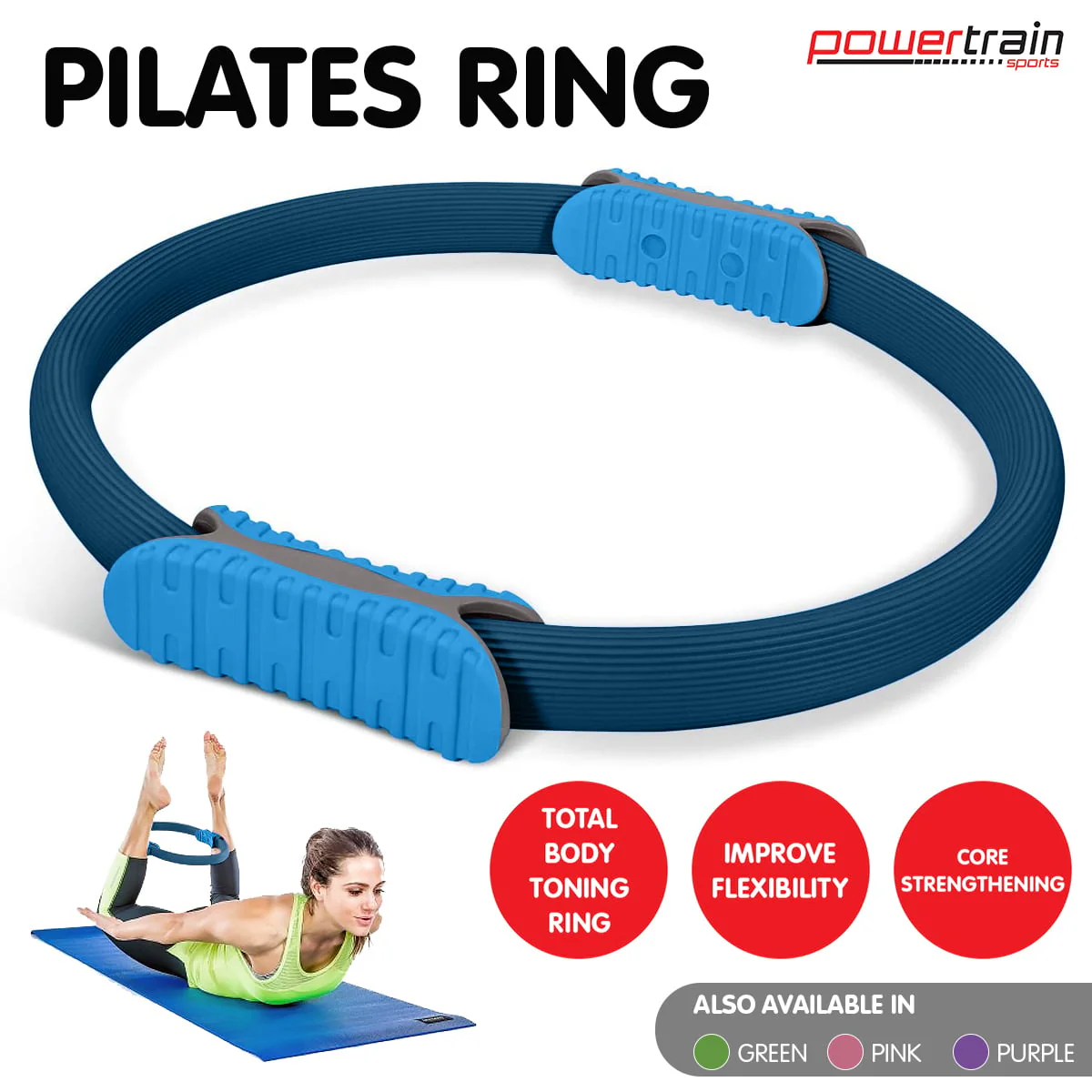 Powertrain Pilates Ring Band Yoga Home Workout Exercise Band - Blue - Image 9
