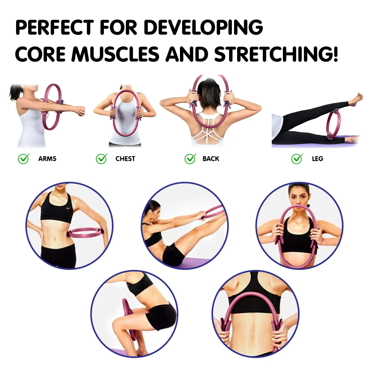 Powertrain Pilates Ring Band Yoga Home Workout Exercise Band - Pink - Image 6