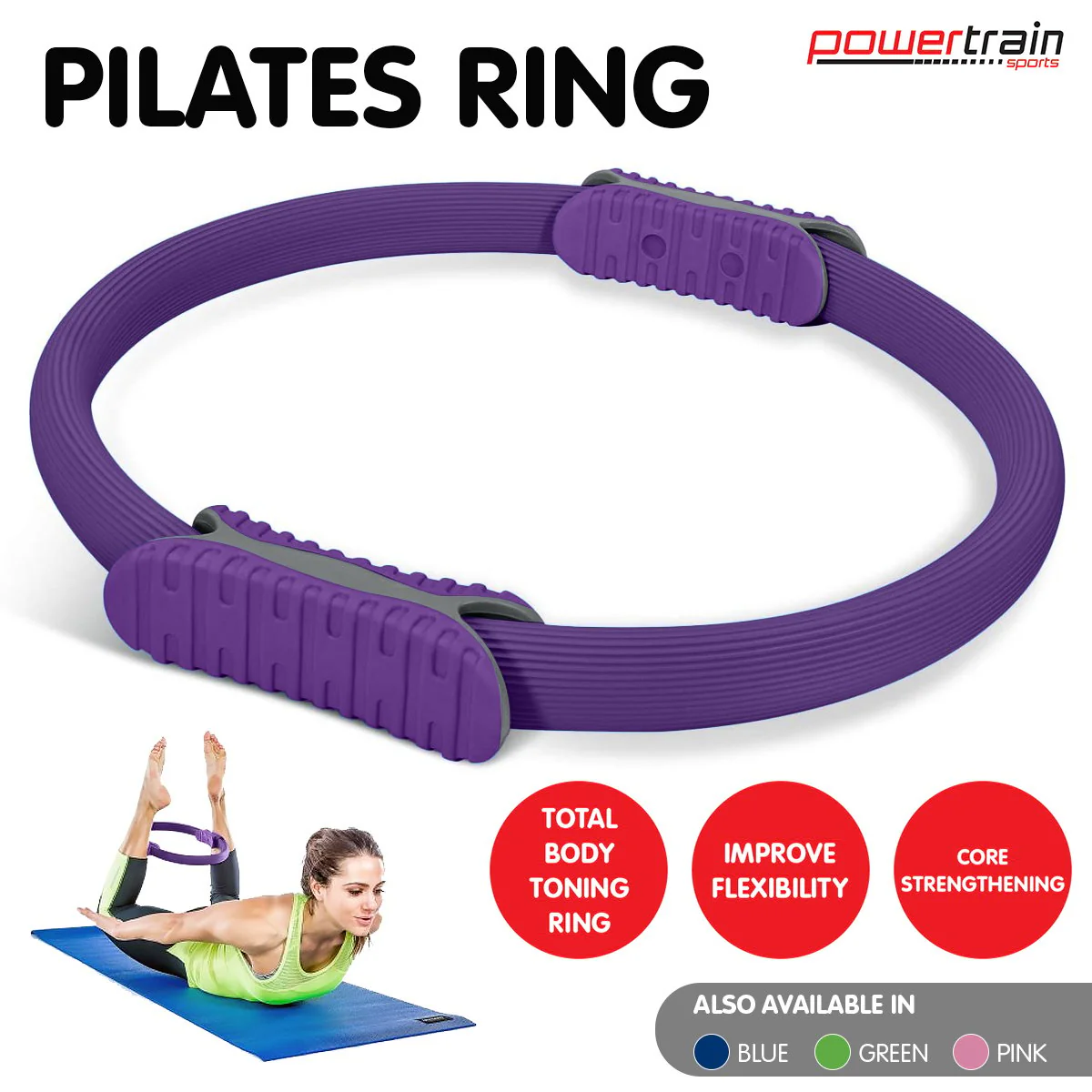 Powertrain Pilates Ring Band Yoga Home Workout Exercise Band - Purple - Image 10