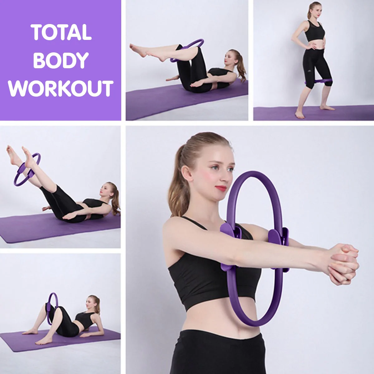 Powertrain Pilates Ring Band Yoga Home Workout Exercise Band - Purple - Image 7