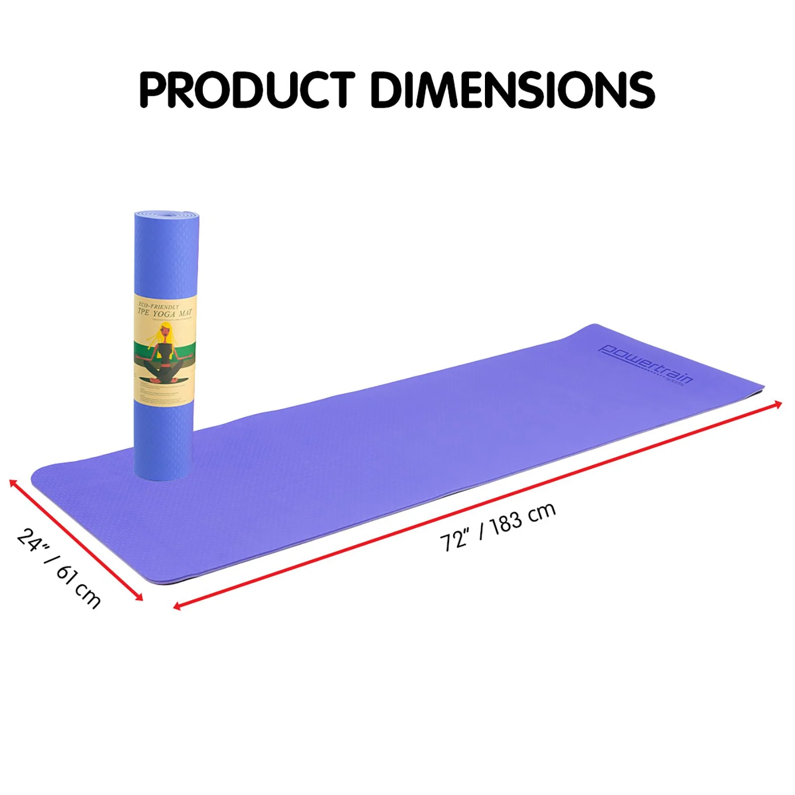 Powertrain TPE Yoga Exercise Mat Home Gym Pilates Fitness 8mm Thick in Light Purple - Image 2