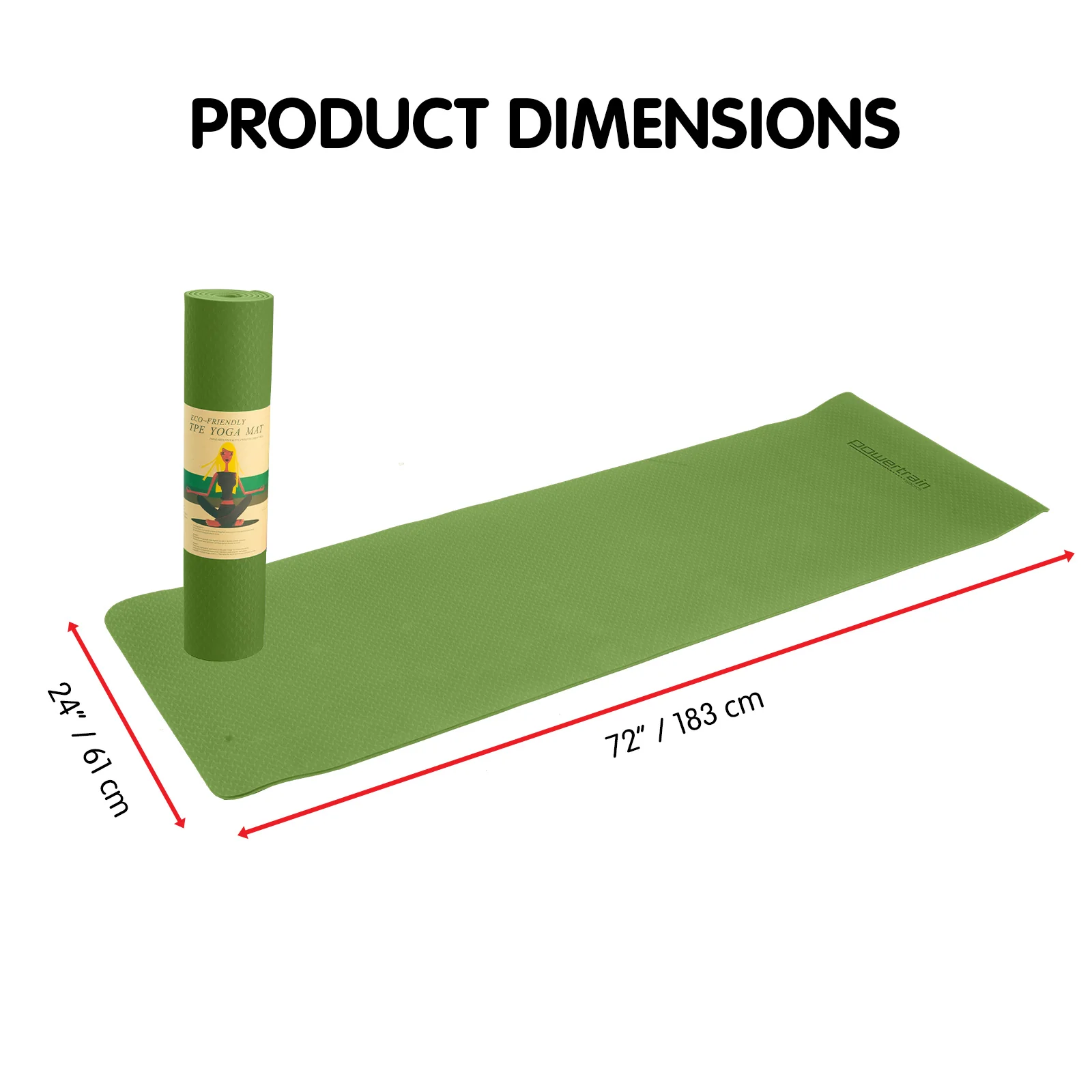 Powertrain TPE Yoga Pilates Exercise Mat 6mm - Green - Image 6
