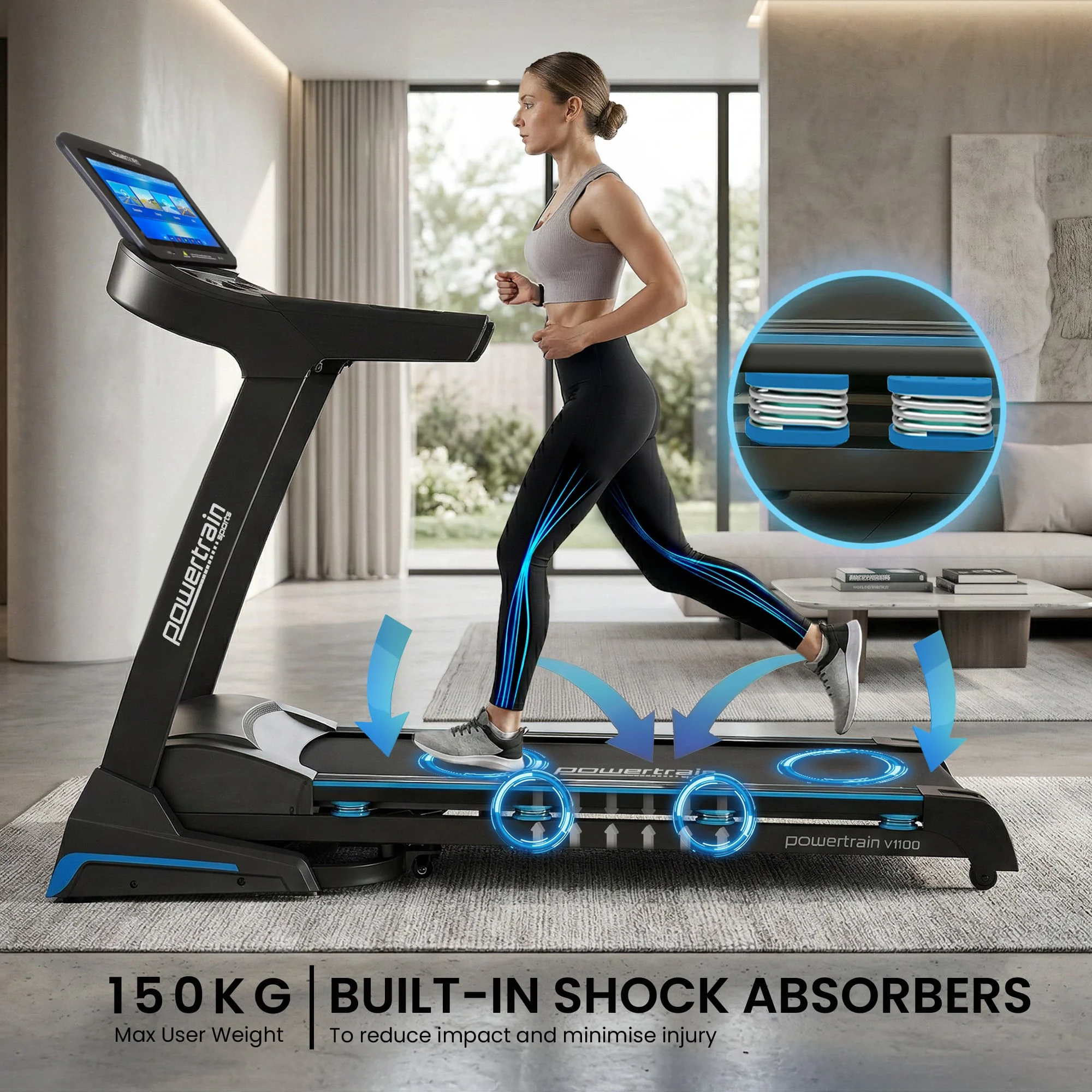 Powertrain V1100 Treadmill with Wifi Touch Screen and Incline - Image 6