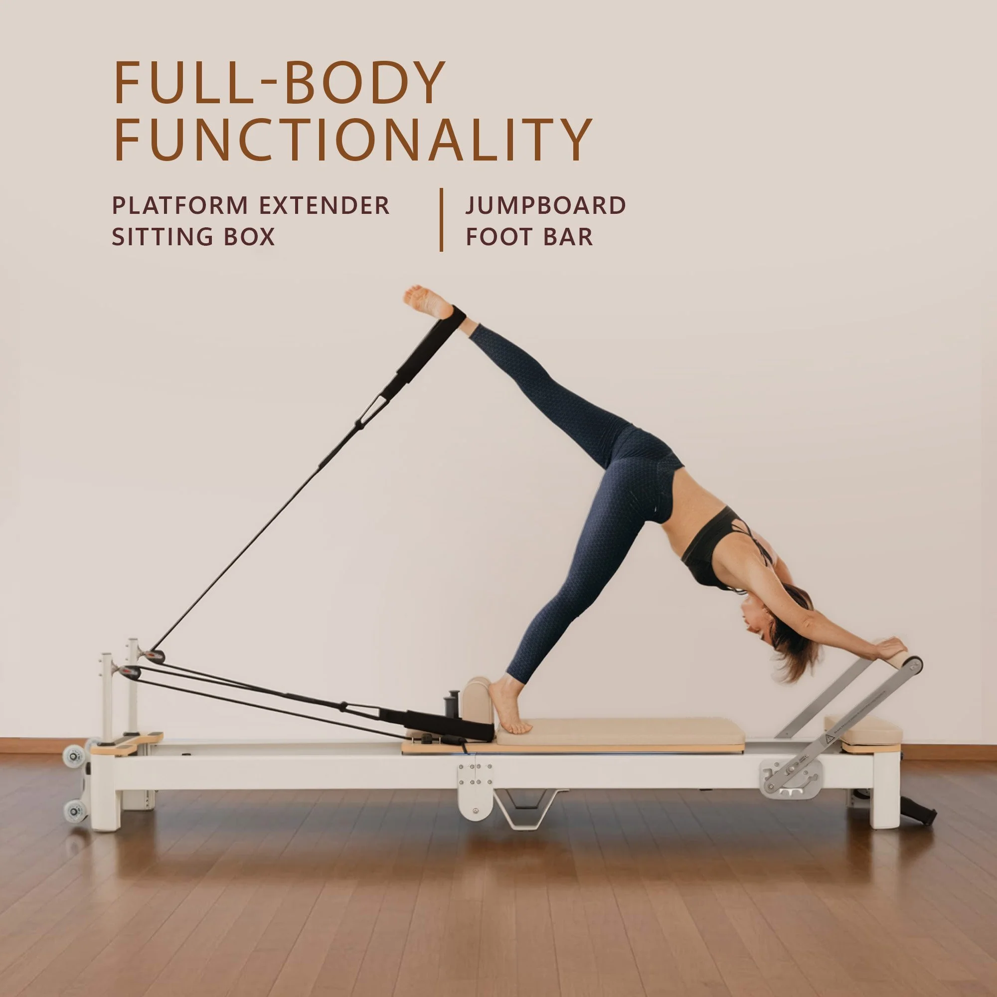 Powertrain Velora Pilates Reformer Machine Aluminum Foldable Multifunctional Home Gym Equipment (Beige) - Image 5