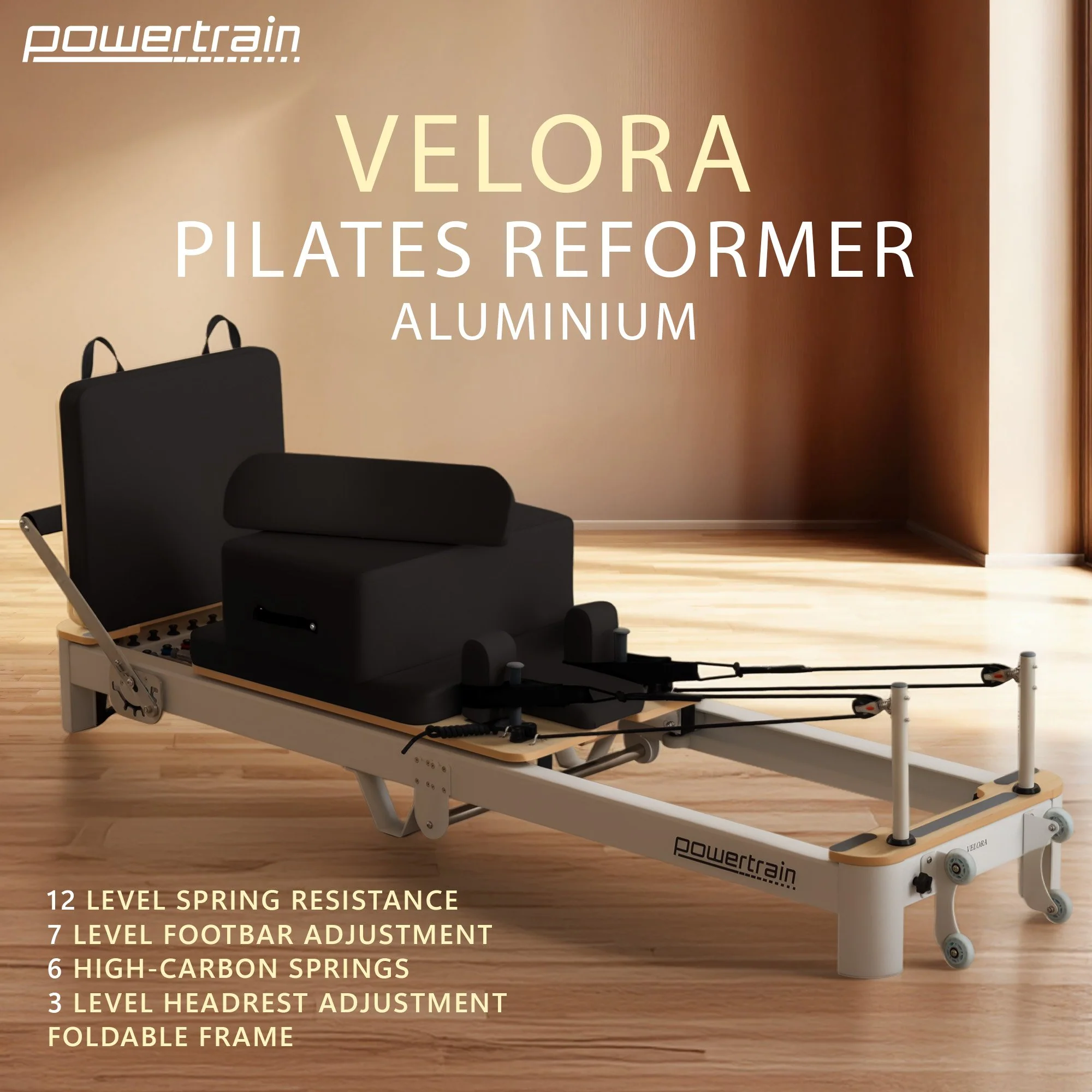 Powertrain Velora Pilates Reformer Machine Aluminum Foldable Multifunctional Home Gym Equipment (Black) - Image 2
