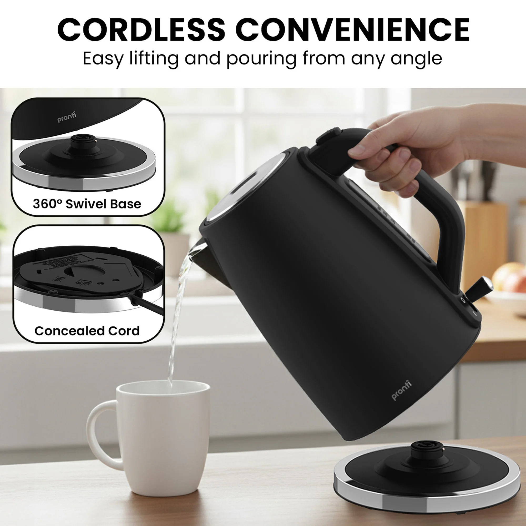 Pronti Breakfast Set with HomeMaid Coffee Machine, Silver Noir Toaster & Kettle - Image 10