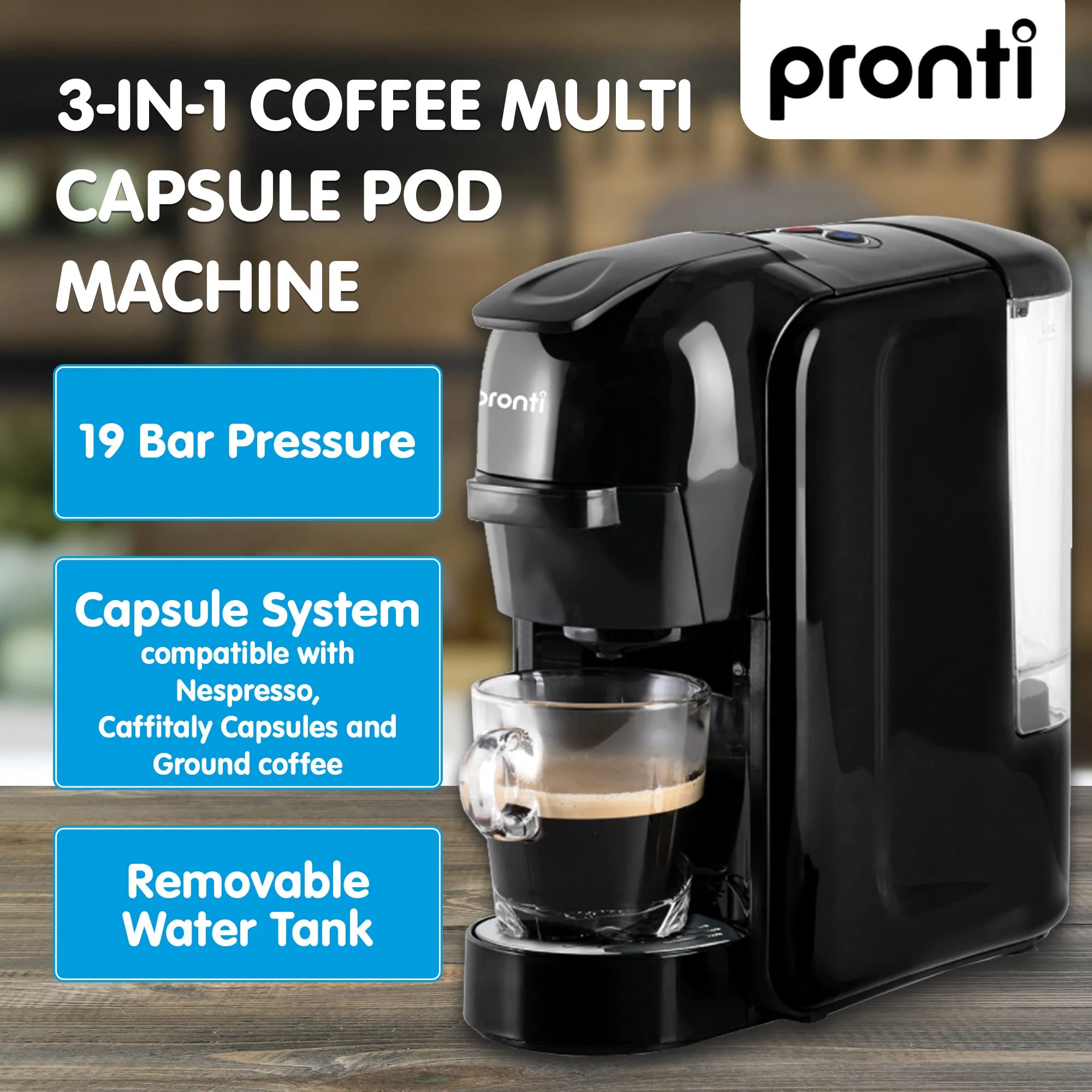 Pronti Breakfast Set with HomeMaid Coffee Machine, Silver Noir Toaster & Kettle - Image 2