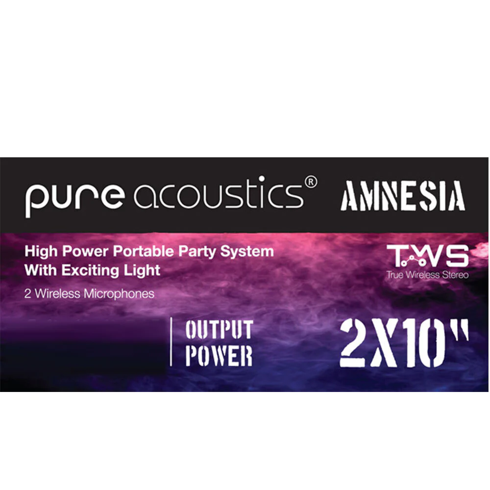 Pure Acoustics Amnesia 1200W TWS Bluetooth Speaker with 2 x Wireless Mics - Image 2