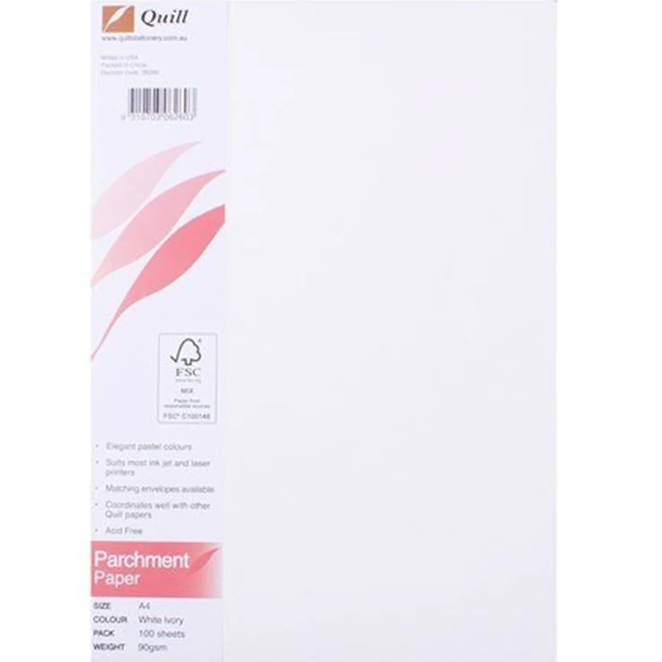 Quill Parchment Paper 90GSM A4 White Ivory Pack 100 Sheets