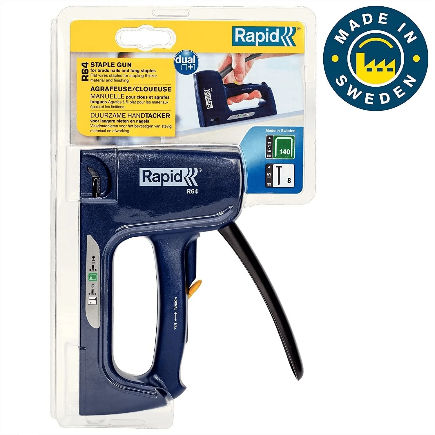 Rapid R64e Dual Staple Gun Tacker Flatwire Staples 140/6-14 & Brads 8/15 Plastic - Image 3