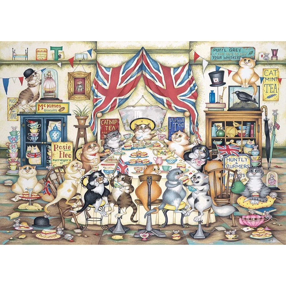Ravensburger 1000pc Crazy Cats Afternoon Tea Tiddles Puzzle - Image 2