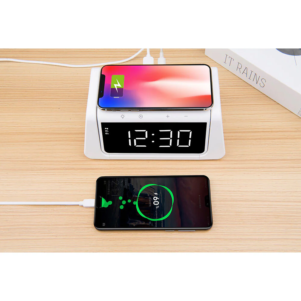 Rewyre Alarm Clock USB-C 5V 10W Qi Wireless Charger with UV Lamp (White) - Image 3