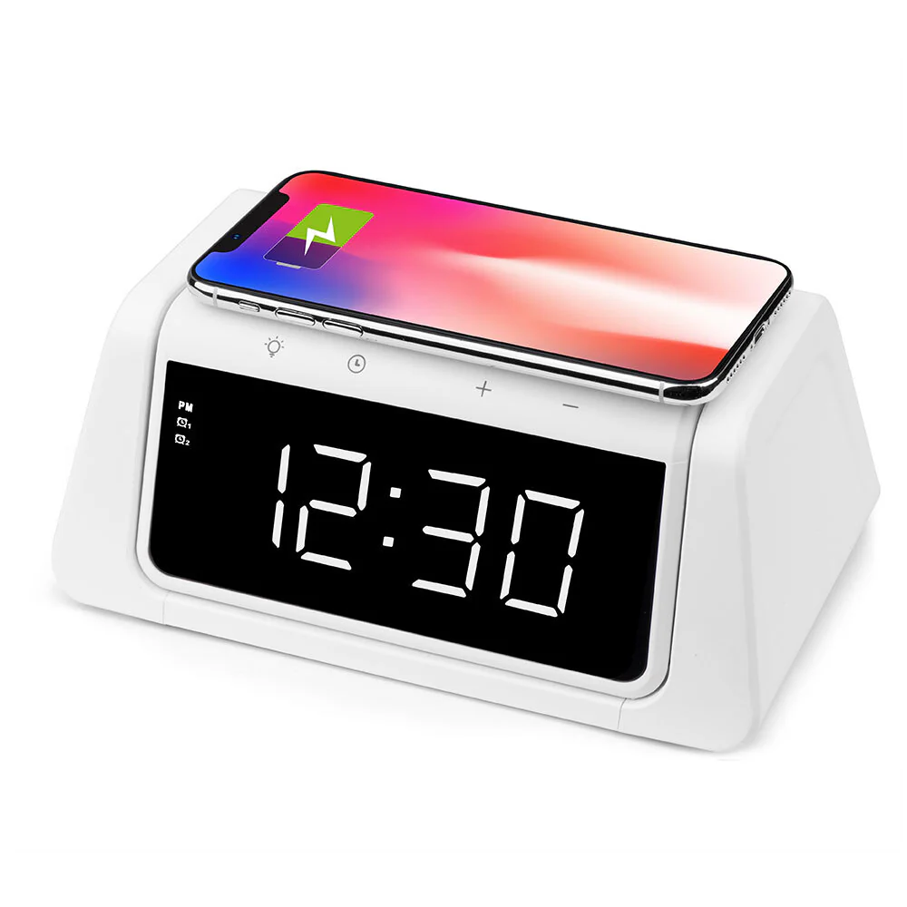 Rewyre Alarm Clock USB-C 5V 10W Qi Wireless Charger with UV Lamp (White) - Image 7