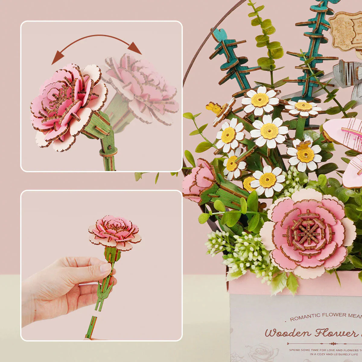 Robotime Wood Bloom Flower Basket - Image 5