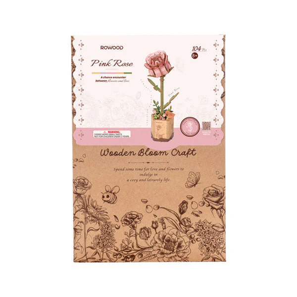 Robotime Wood Bloom Pink Rose - Image 2