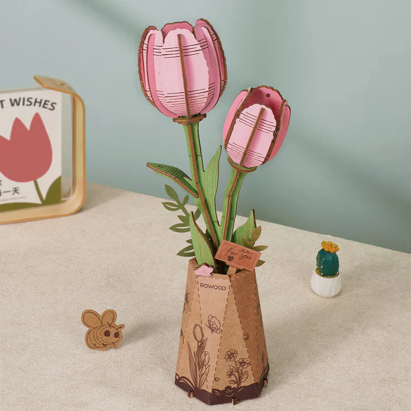 Robotime Wood Bloom Pink Tulip - Image 2