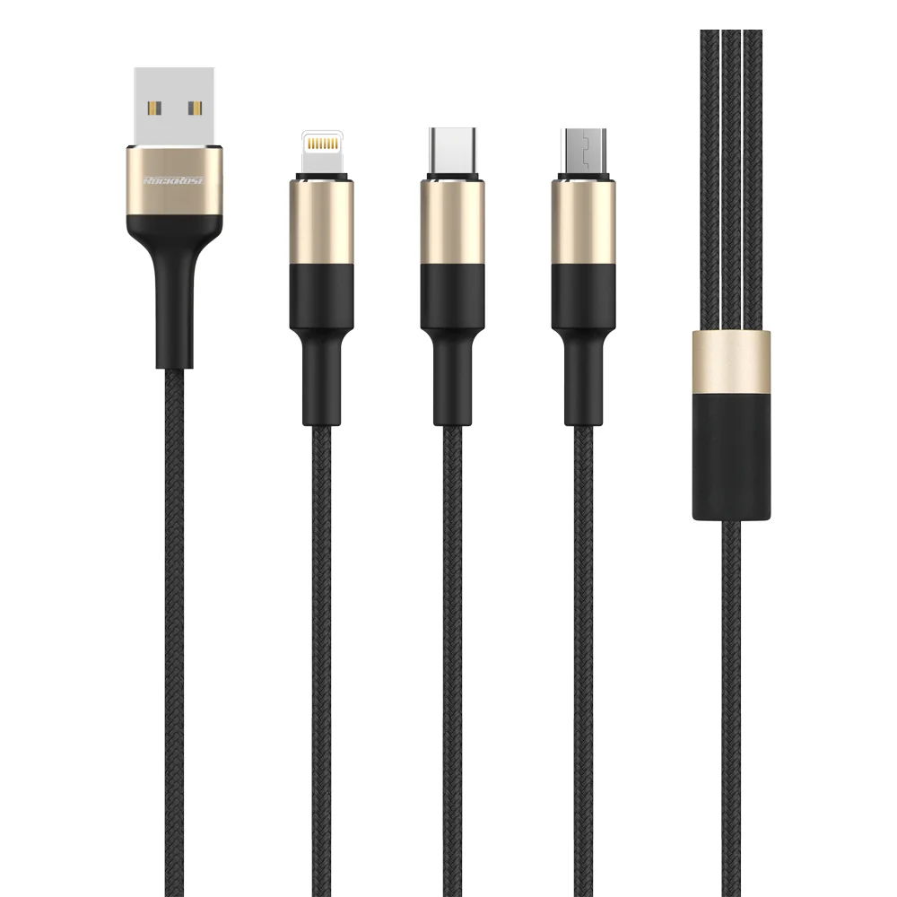 RockRose Acacia Max 1m 3A Max 3-In-1 Nylon Braided Charge-only Cable - Image 3