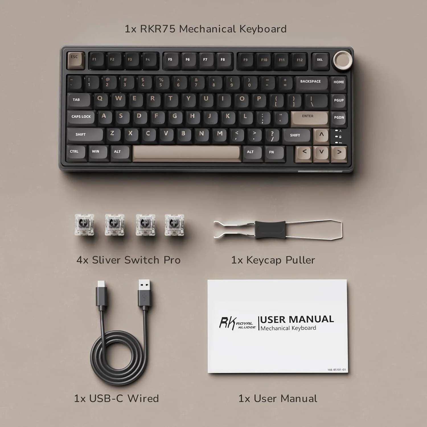 Royal Kludge R75 Wired RGB Hot Swap Mechanical Keyboard (Phantom with Brown Switch) - Image 8