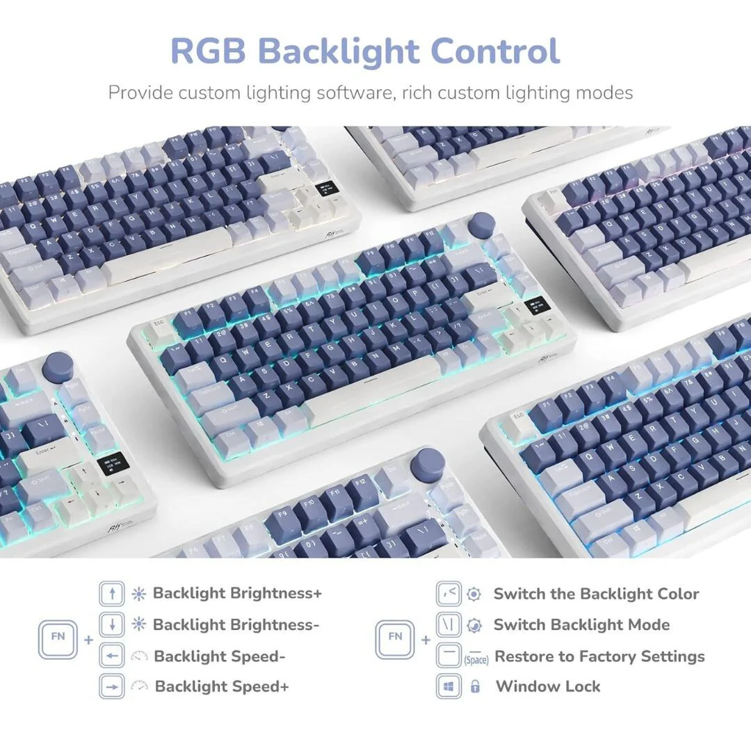 Royal Kludge RK-M75 Ocean Blue Tri Mode Mechanical Keyboard - Brown Switch - Image 3