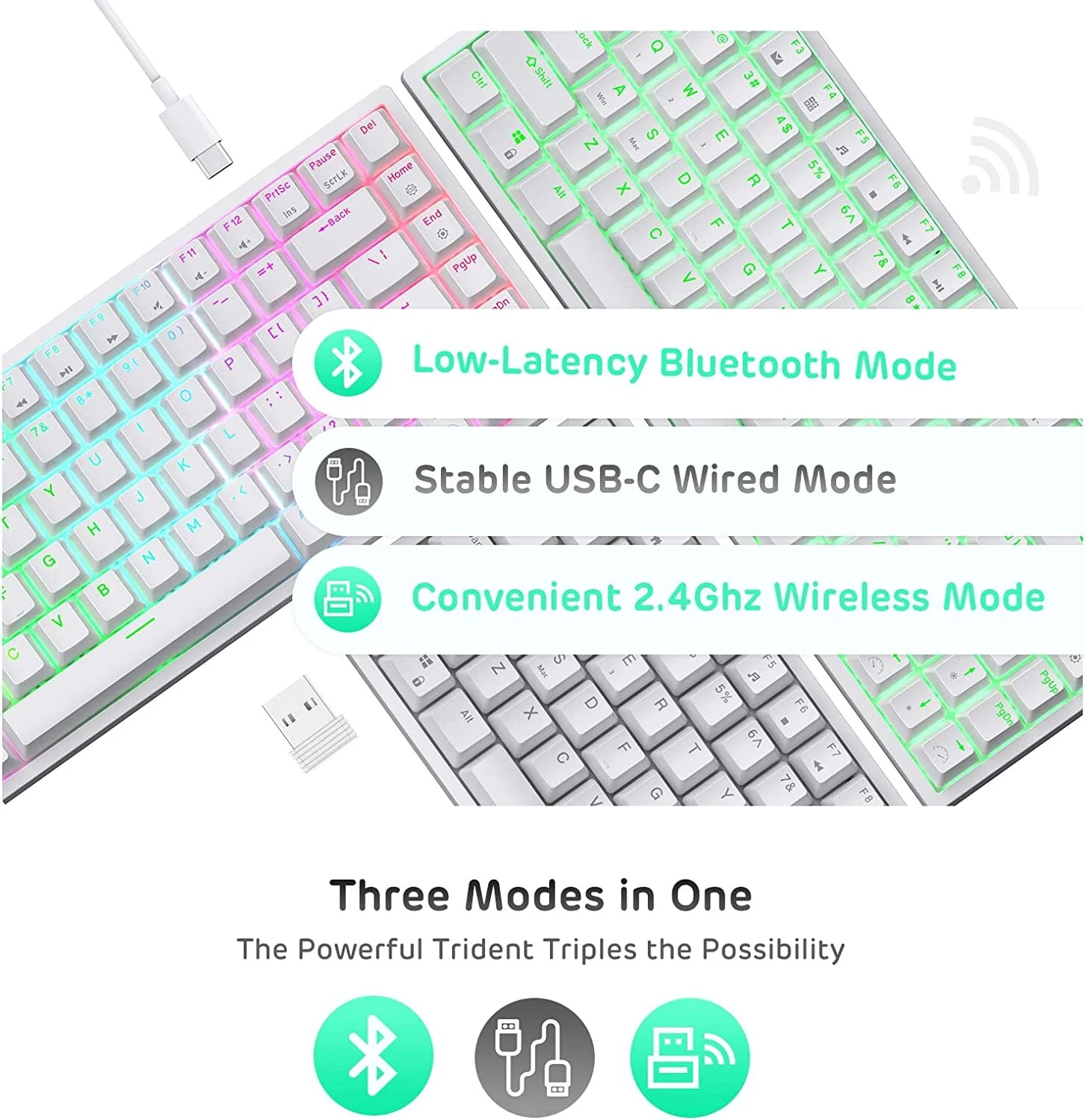 Royal Kludge RK84 Tri Mode RGB Hot Swap Mechanic Keyboard (White - Red Switch) - Image 4