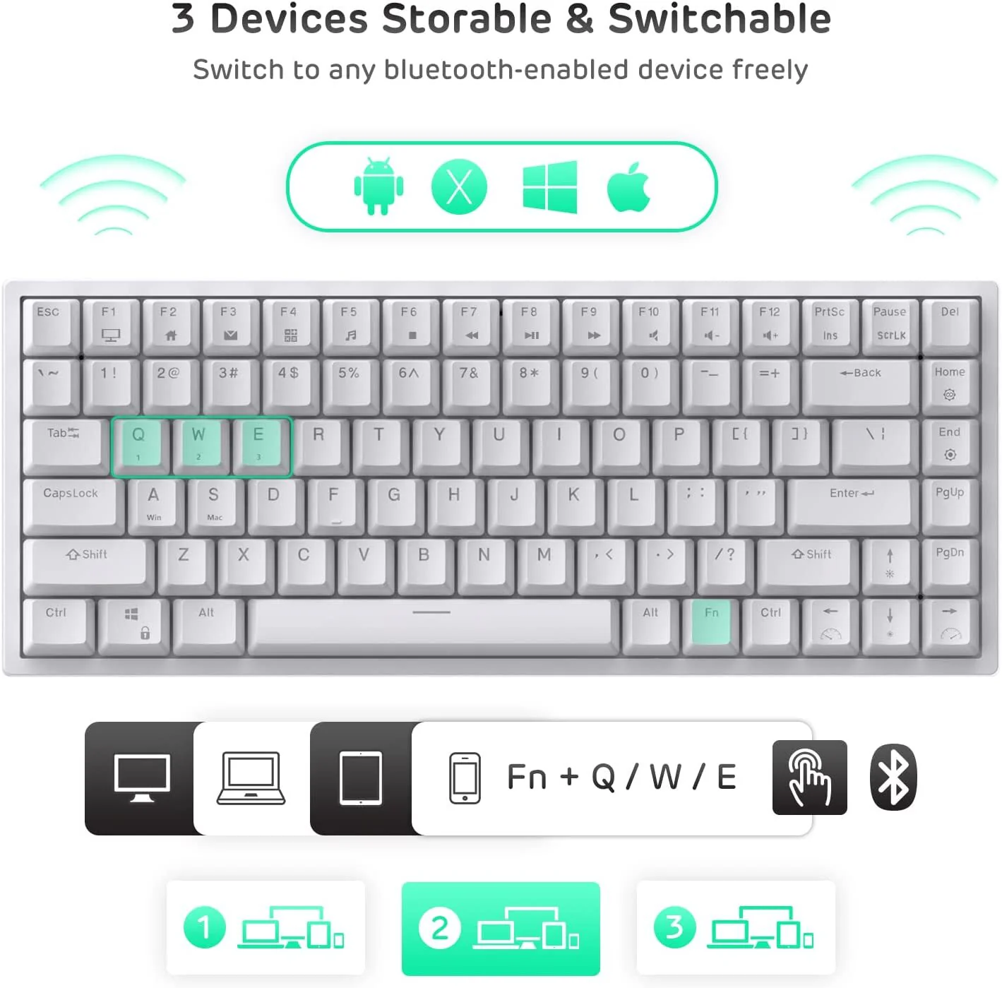 Royal Kludge RK84 Tri Mode RGB Hot Swap Mechanic Keyboard (White - Red Switch) - Image 5