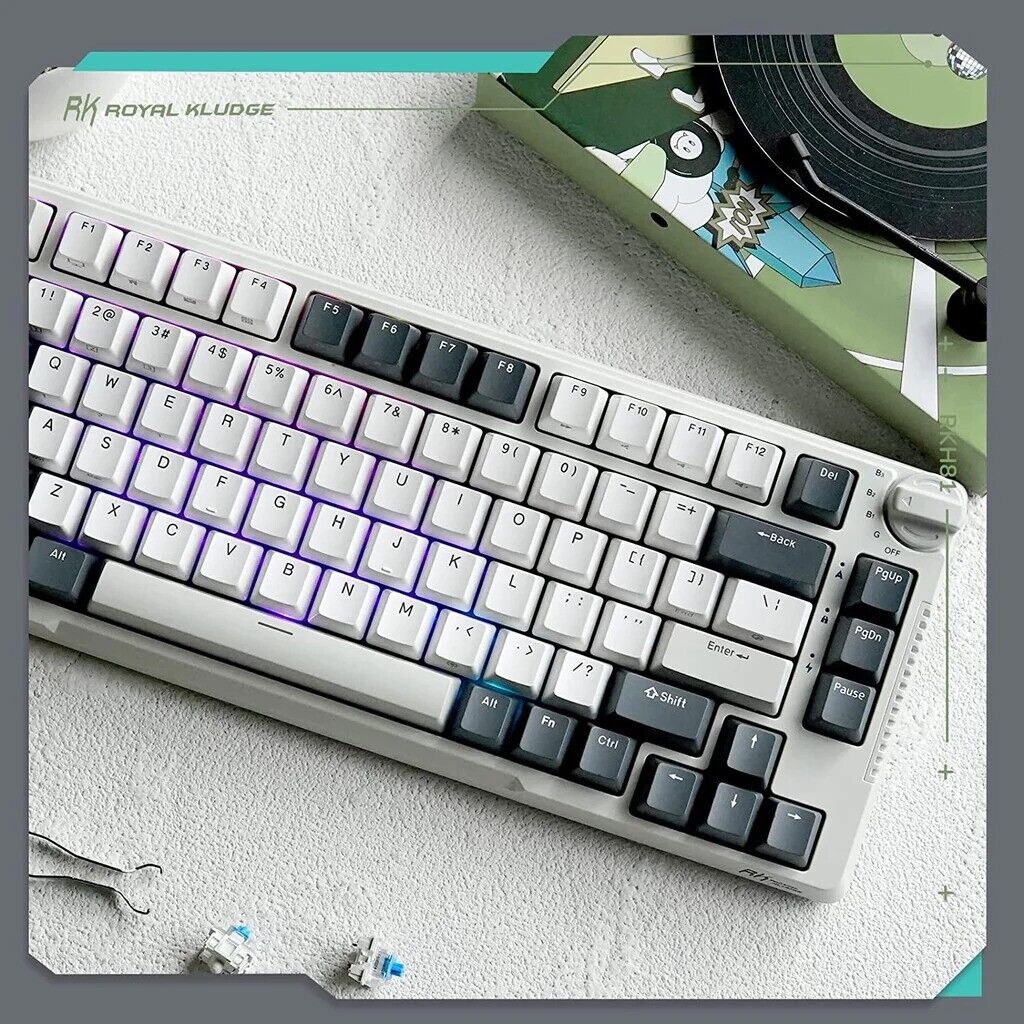Royal Kludge RKH81 Tri Model RGB Hot Swap Mechanical Keyboard (White with Blue Switch) - Image 2