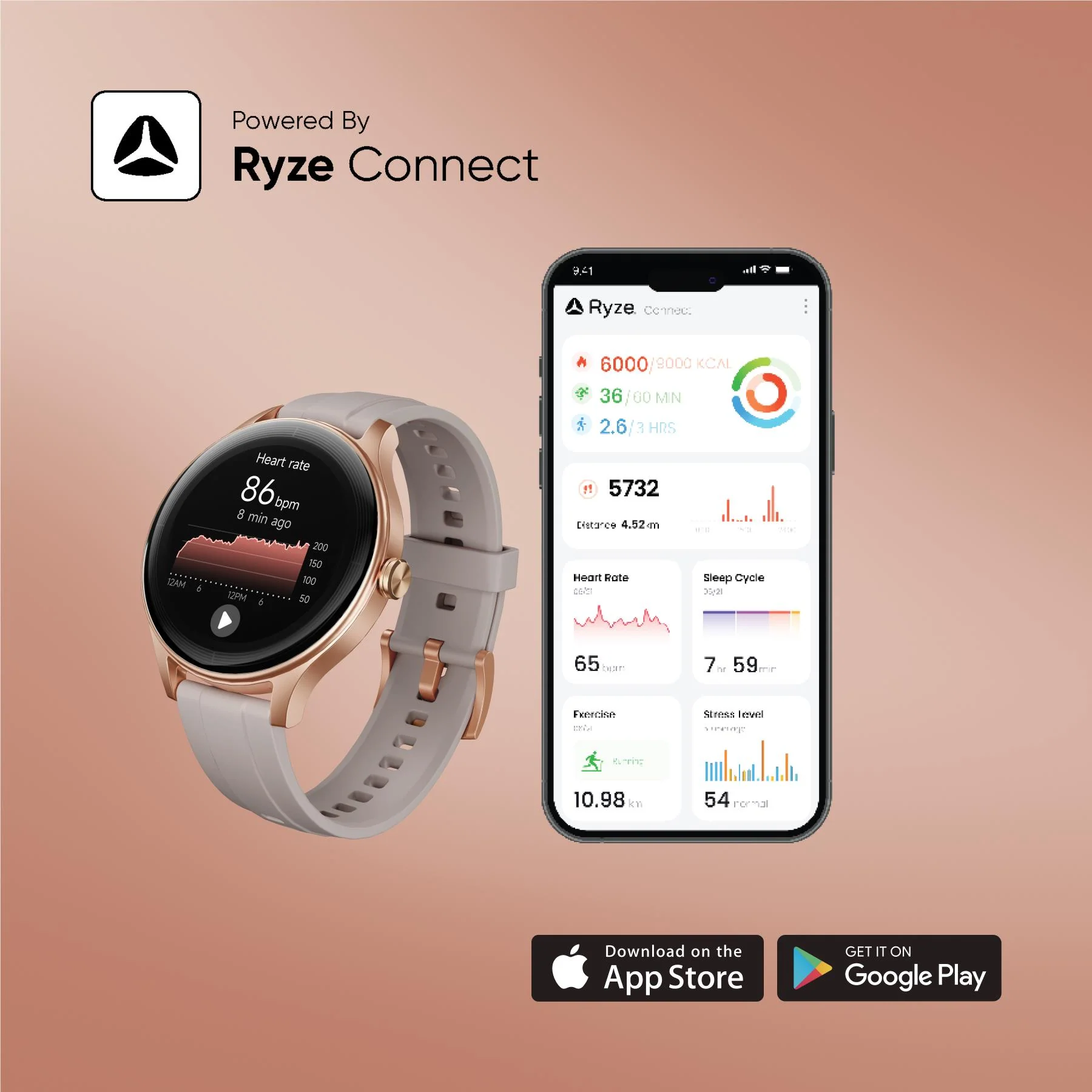 Ryze Flex Gen 2 Smart Watch (Pink & Stone) - Image 12