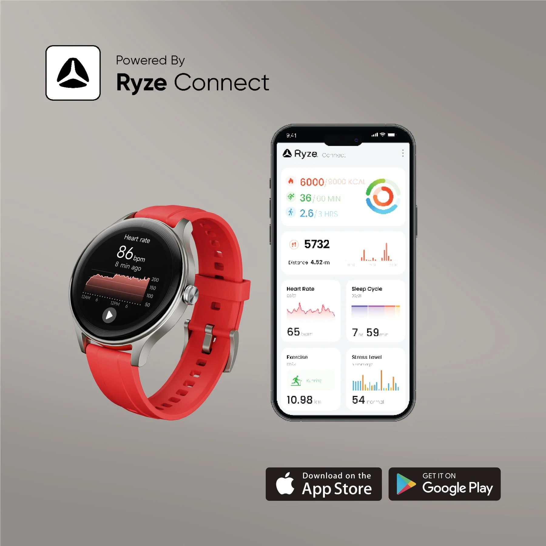Ryze Flex Gen 2 Smart Watch (Slate Grey & Red) - Image 10