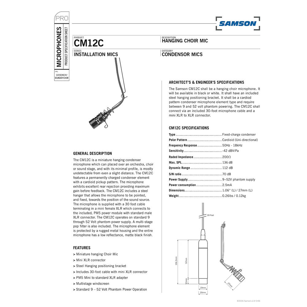 Samson CM12C Condenser Mini Hanging Choir Microphone - Image 2