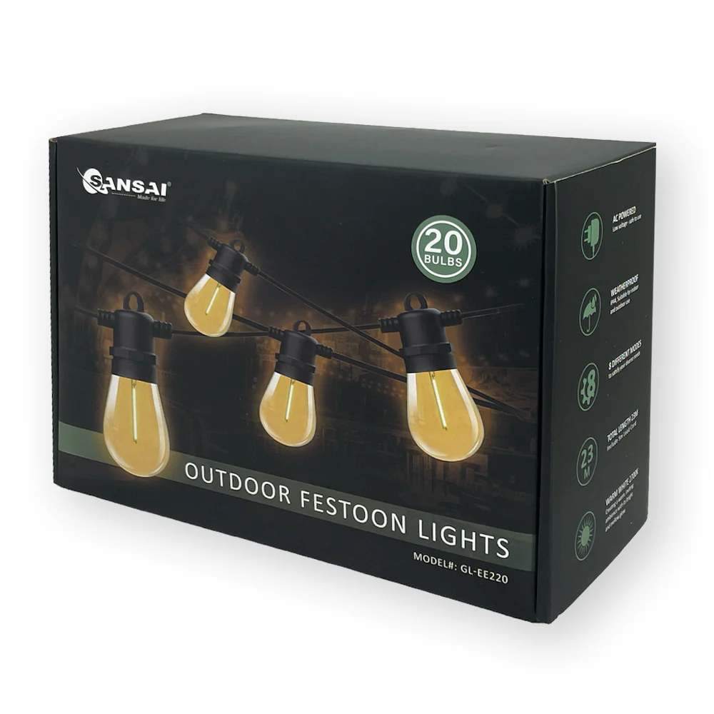 Sansai 23m 20 Bulb LED Festoon Outdoor String Lights (Warm White)