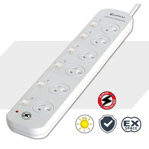 Sansai 6-Outlet Individually Switched Surge Protected Power Strip Board - Image 2