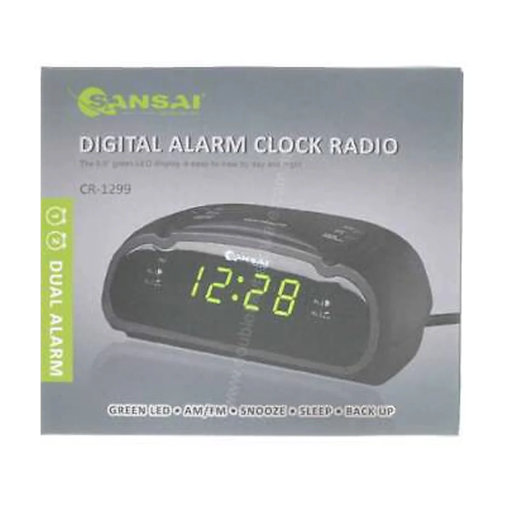 Sansai LED AM/FM Dual Alarm Clock Radio with Battery Backup + Snooze (Black) - Image 3