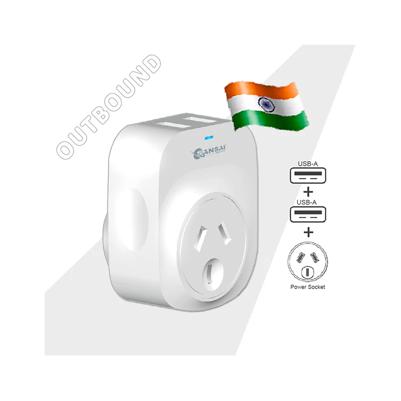 Sansai Travel Adaptor with 2 x USB Ports - AU/India Region - Image 2