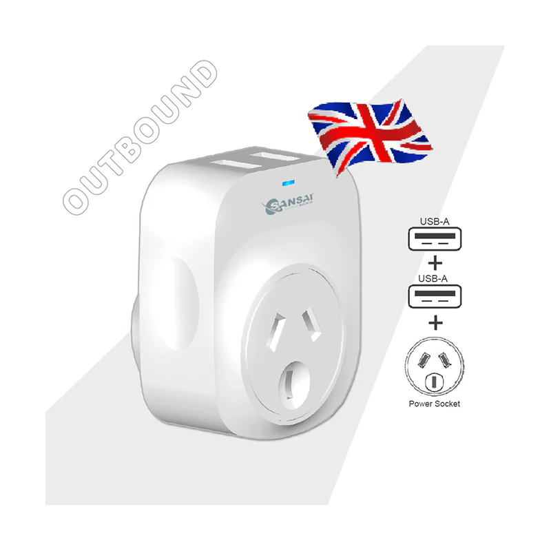 Sansai Travel Adaptor with 2 x USB Ports - AU/UK Region - Image 2