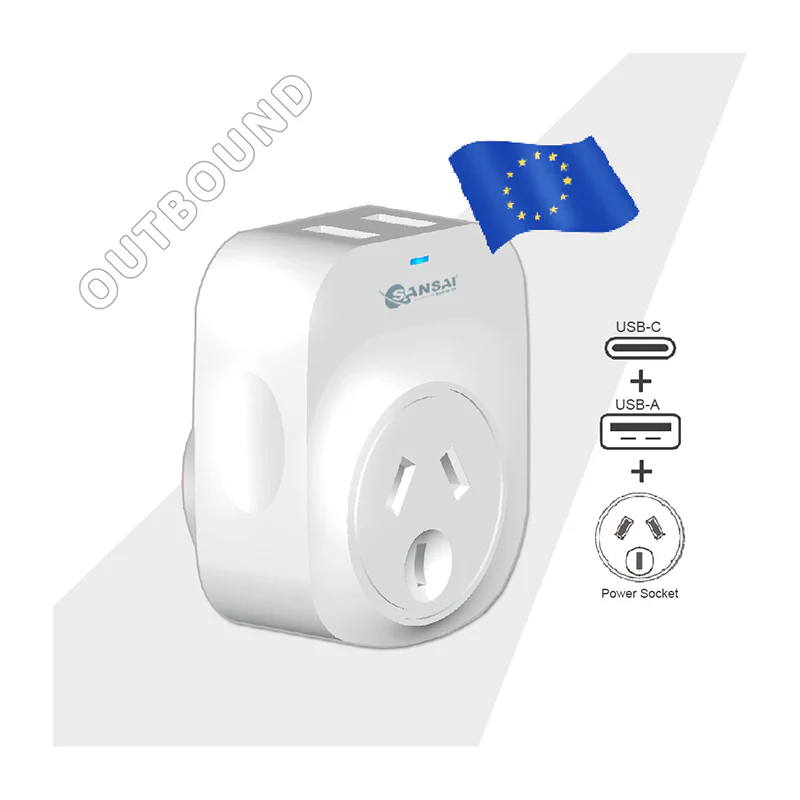 Sansai Travel Adaptor with USB-C And USB-A Port - AU/Europe Region - Image 2