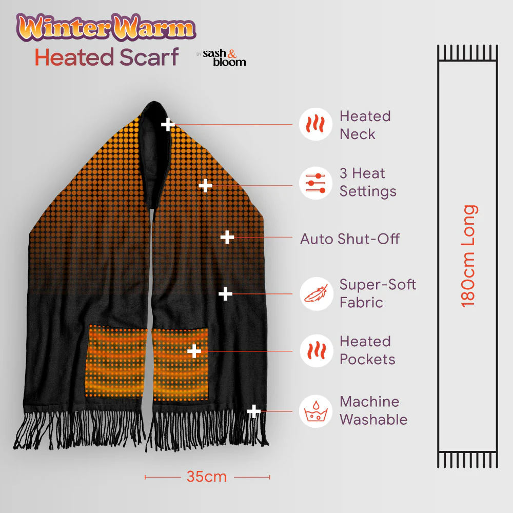 Sash and Bloom WinterWarm Heated Scarf Super-Soft with Built-In Pockets (Black) - Image 8