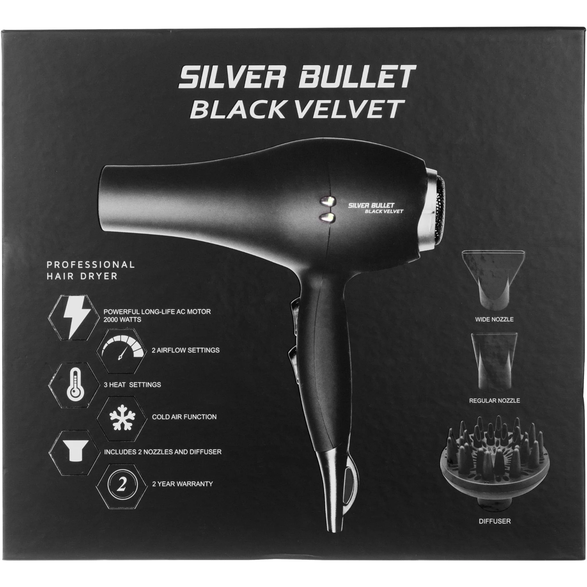 Silver Bullet 2000W Hair Dryerwith Diffuser (Black Velvet) - Image 8