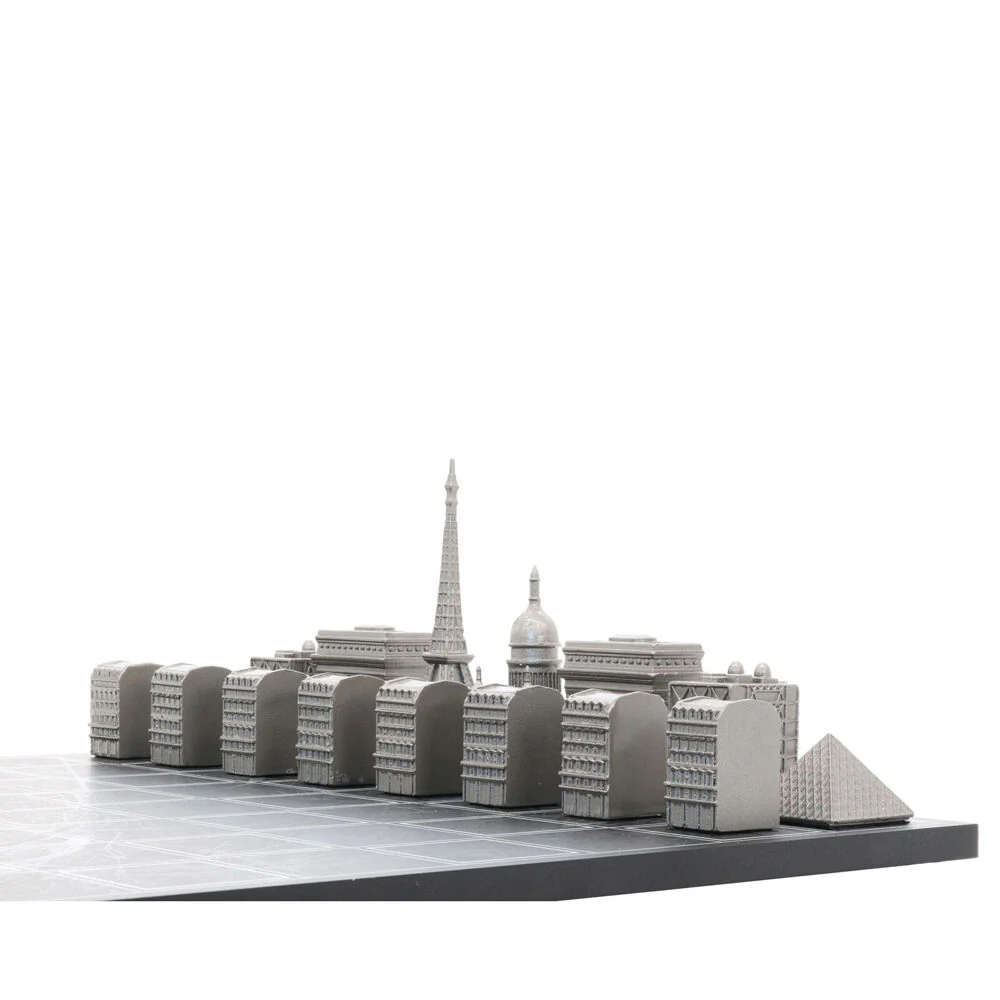 Skyline Chess 33pc Set Paris Map Edition with Wooden Board (Black/Grey) - Image 6