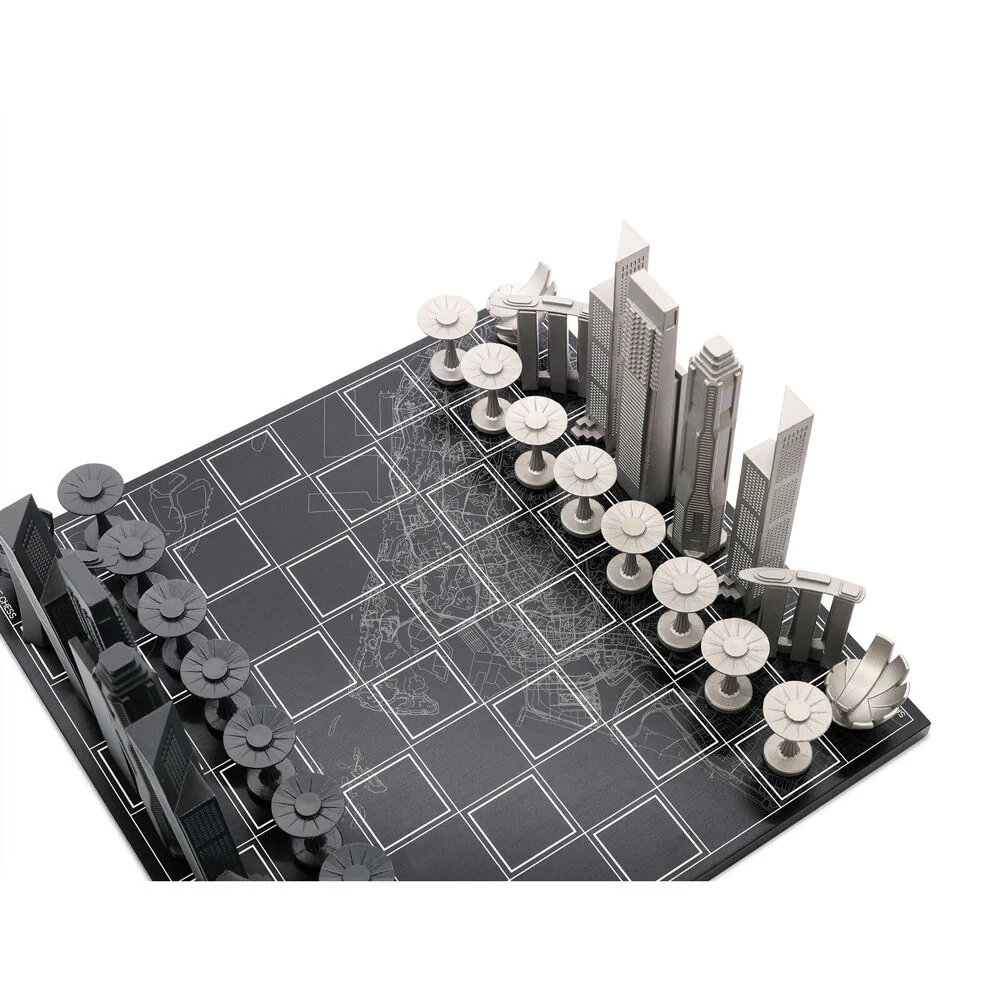 Skyline Chess 33pc Set Singapore Map Edition with Wooden Board (Black/Grey) - Image 2
