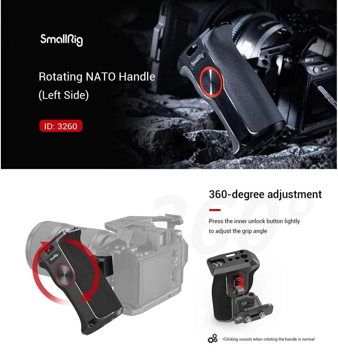 SmallRig Rotating NATO Handle "Left Side" 3260 (Black) - Image 9