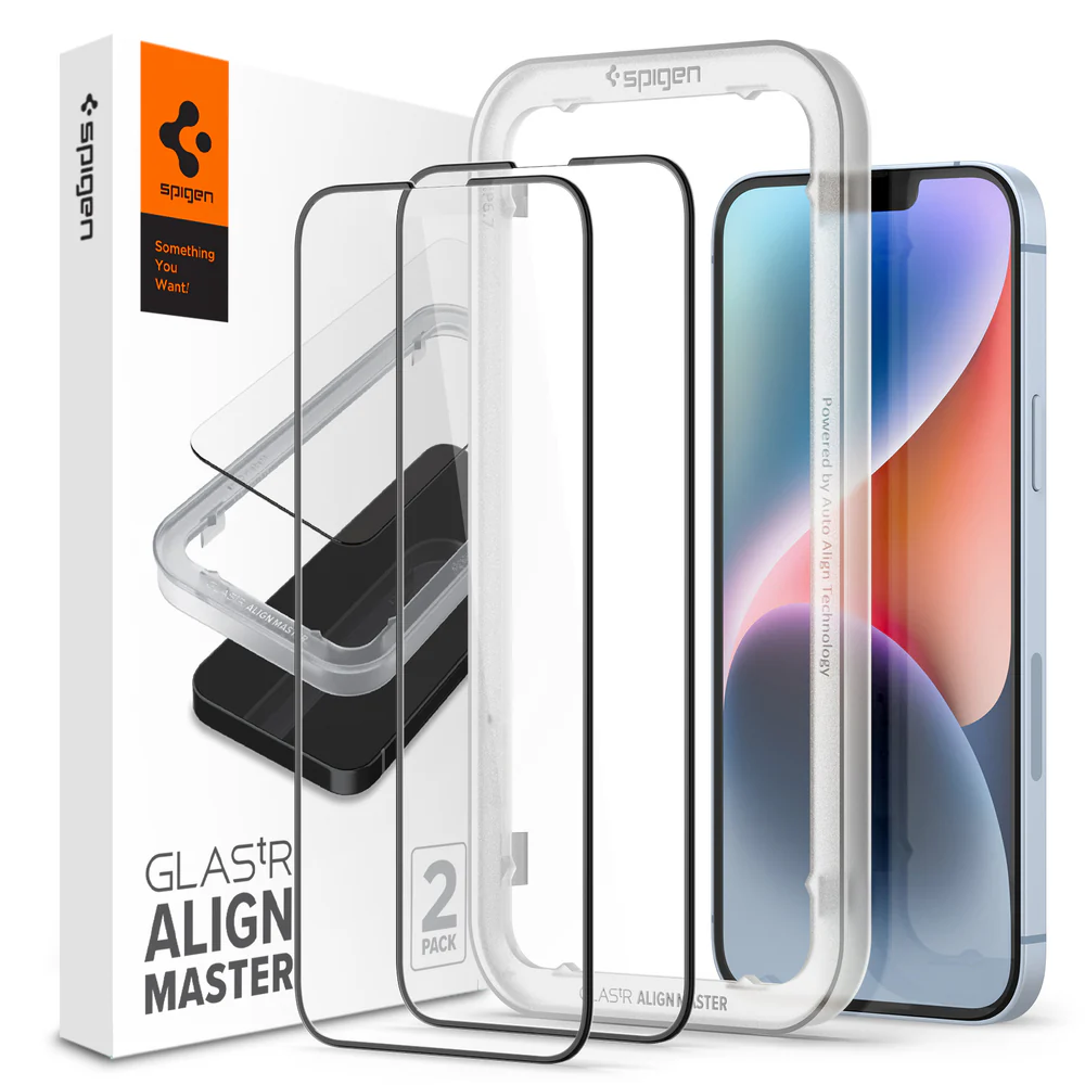 Spigen Apple iPhone 14 Plus / iPhone 13 Pro Plus AlignMaster GLAS.tR Full Cover 2PCS Glass Screen Protector - Black - Image 3