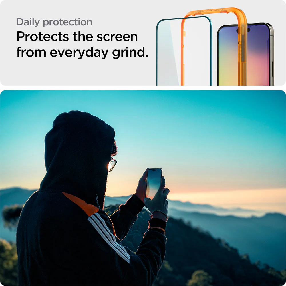 Spigen Apple iPhone 14 Pro AlignMaster GLAS.tR Full Cover 2PCS Glass Screen Protector - Black - Image 6