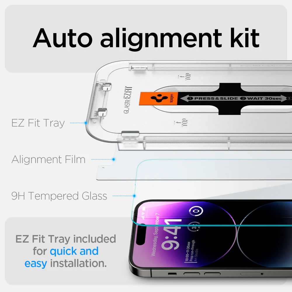 Spigen Apple iPhone 14 Pro Max EZ Fit GLAS.tR Slim (Sensor Protection) 2PCS Glass Screen Protector - Clear - Image 2