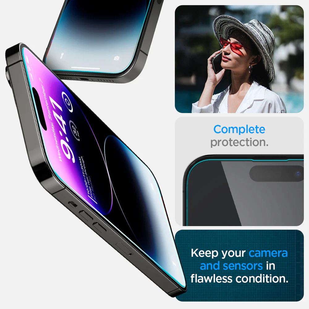 Spigen Apple iPhone 14 Pro Max EZ Fit GLAS.tR Slim (Sensor Protection) 2PCS Glass Screen Protector - Clear - Image 4
