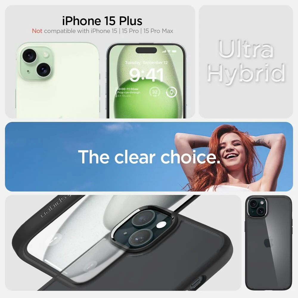 Spigen Apple iPhone 15 Plus Ultra Hybrid Case - Black - Image 2