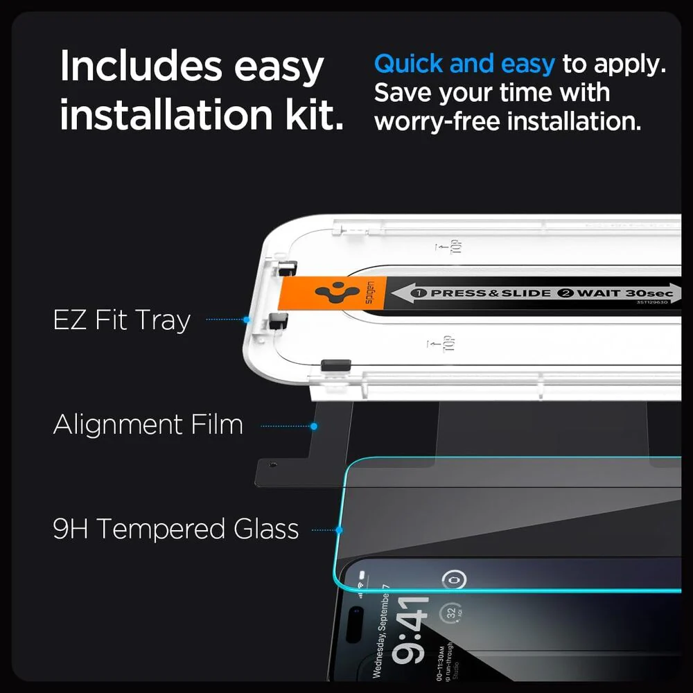 Spigen Apple iPhone 15 Pro EZ Fit GLAS.tR Slim 2PCS Glass Screen Protector - Clear - Image 5