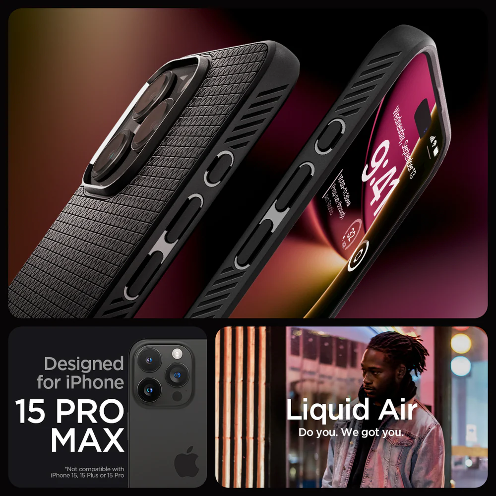 Spigen Apple iPhone 15 Pro Max Liquid Air Case - Black - Image 2