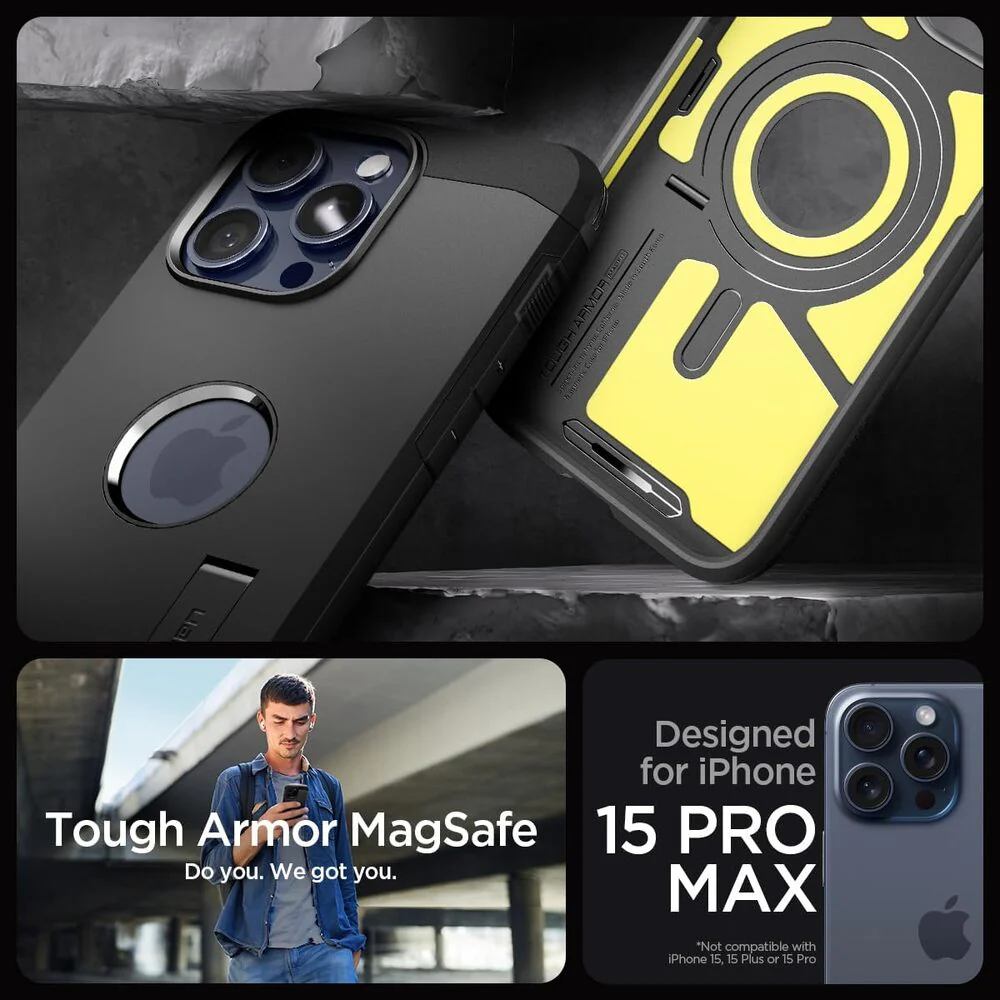 Spigen Apple iPhone 15 Pro Max Tough Armor (MagFit) Case - Black - Image 2